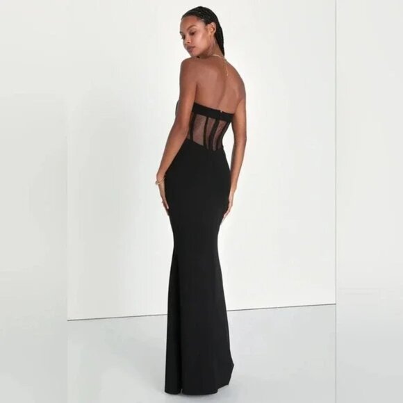 NWT Lulus Iconic Arrival Black Strapless Bustier Mermaid Maxi Dress - Picture 6 of 7